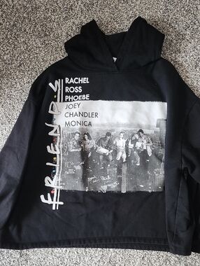 FRIENDS Black Pullover Hoodie with Monochrome Cast Photo